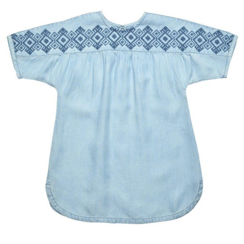 Pink Chicken Blue Embroidered Dress